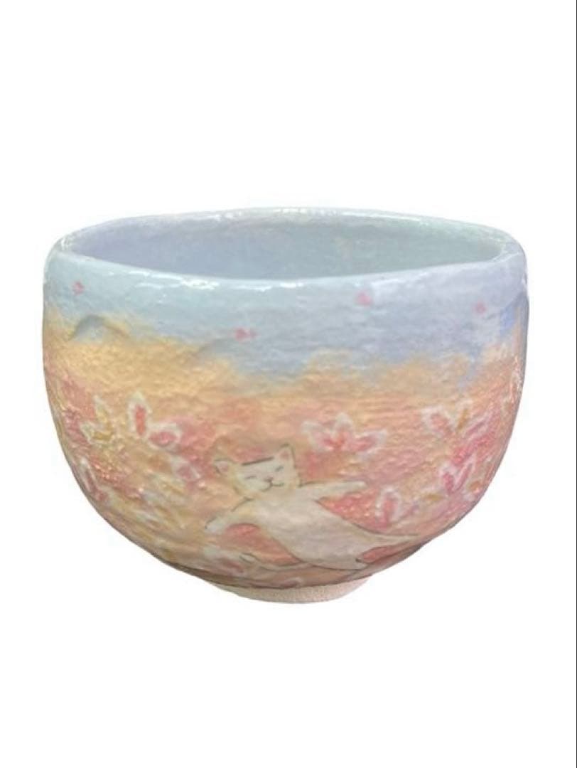 茶碗　楽焼　夢見る猫　吉村楽入　抹茶茶碗　抹茶碗　茶道具　抹茶