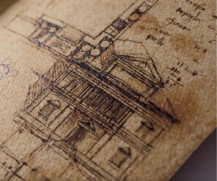 イタリアの専門職人の手によるLeonardo Da Vinci の書物の復元作品