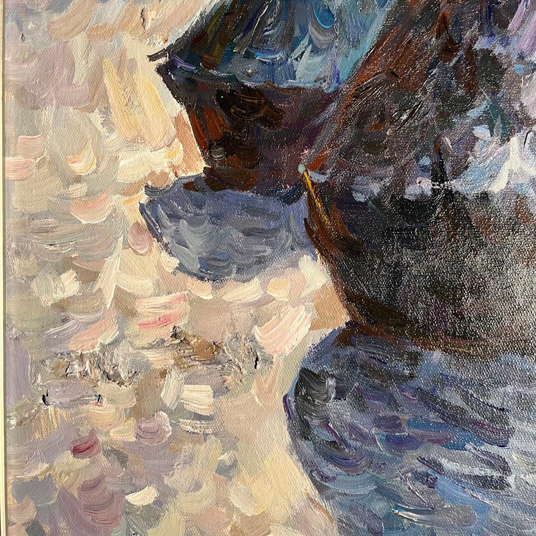 手書き油絵 クロード・モネ 積みわら 雪の効果 額付 絵画 インテリア 油彩画