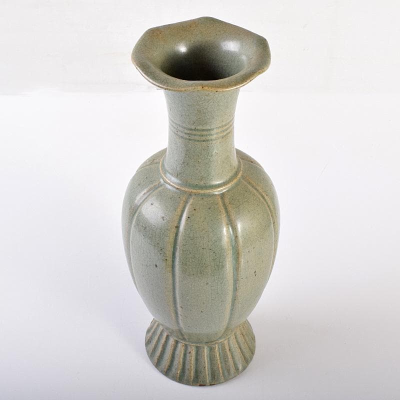 朝鮮美術　高麗青磁　瓜形　花口瓶　高さ約30㎝　F　R7572B