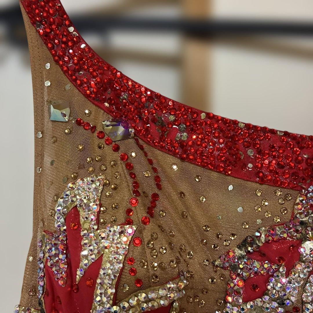 チャコット社交ダンスドレス 赤 サテン ビーズ装飾