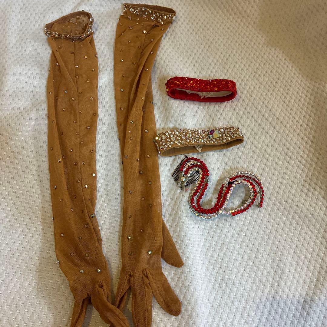 チャコット社交ダンスドレス 赤 サテン ビーズ装飾