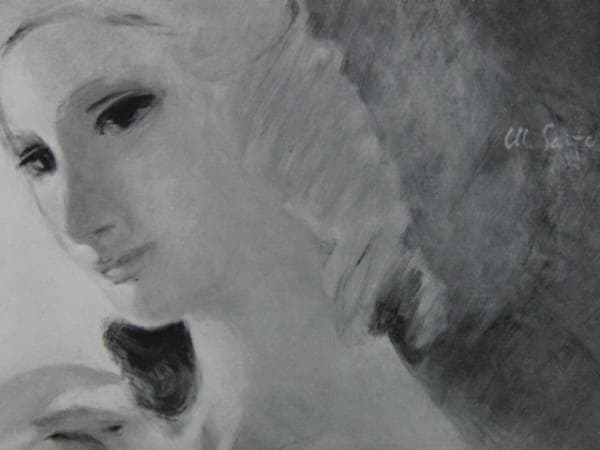 斎藤光子、【朝・あるムード】、希少画集画、新品高級額・額装付