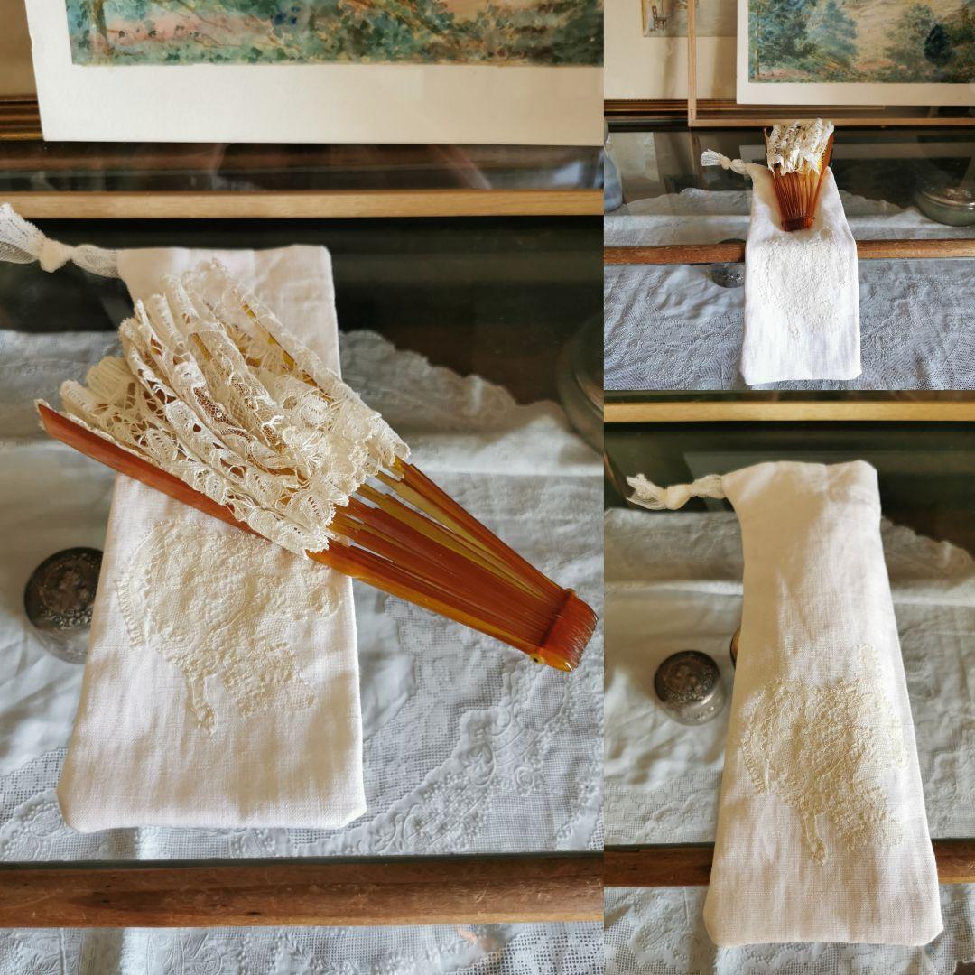 アンティークヴィクトリアンレースファン 琥珀/鼈甲飴色扇 ポワンドローズ ガーズ