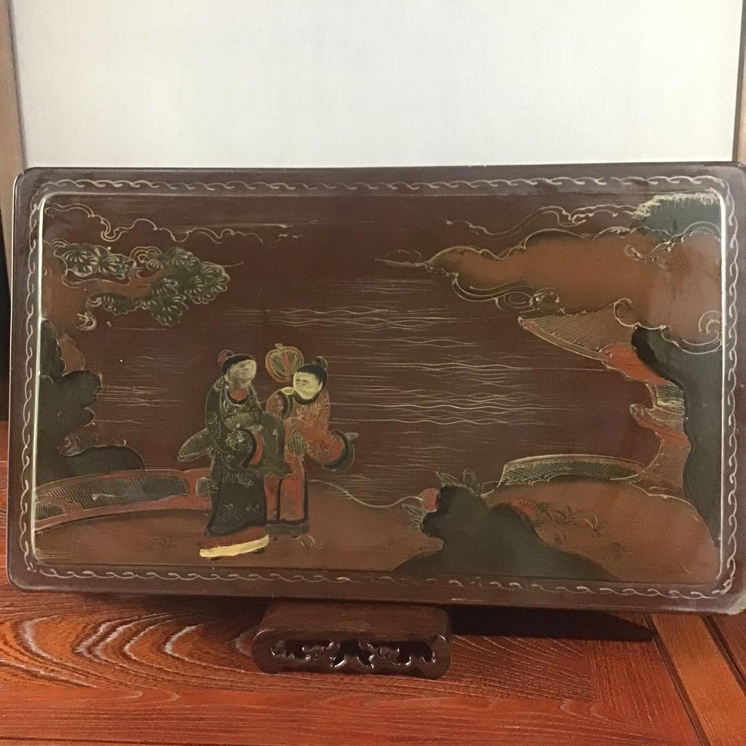 支那人遊庭図　香炉台　花台　　清朝期