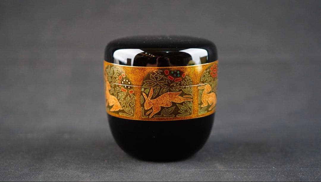 古裂・花兎蒔絵　大棗　内銀地平目　加賀蒔絵師　細川司光