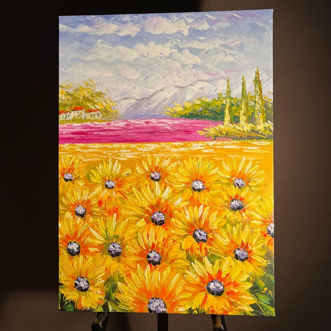 手書き油絵 ひまわり畑 絵画 インテリア 油彩画