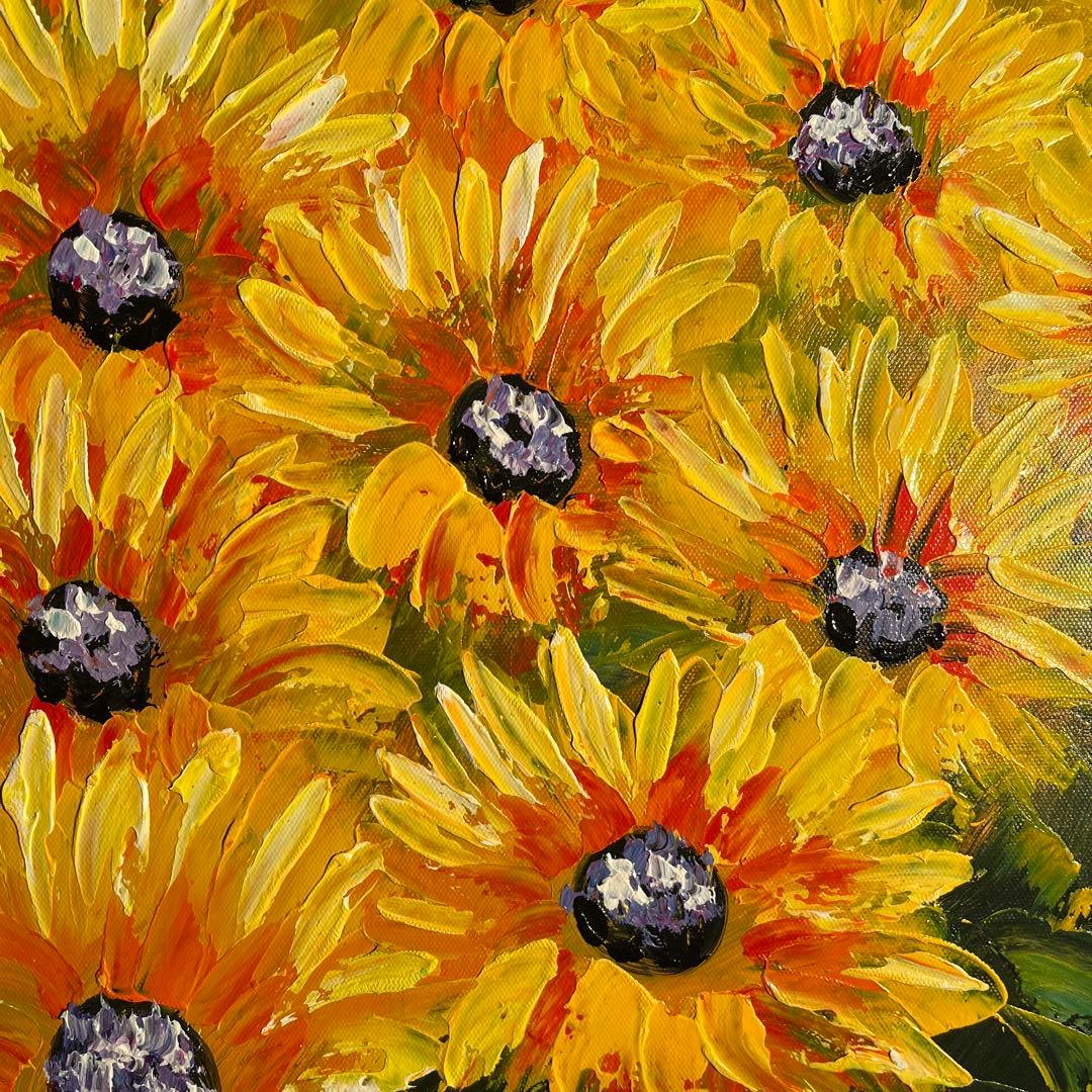 手書き油絵 ひまわり畑 絵画 インテリア 油彩画