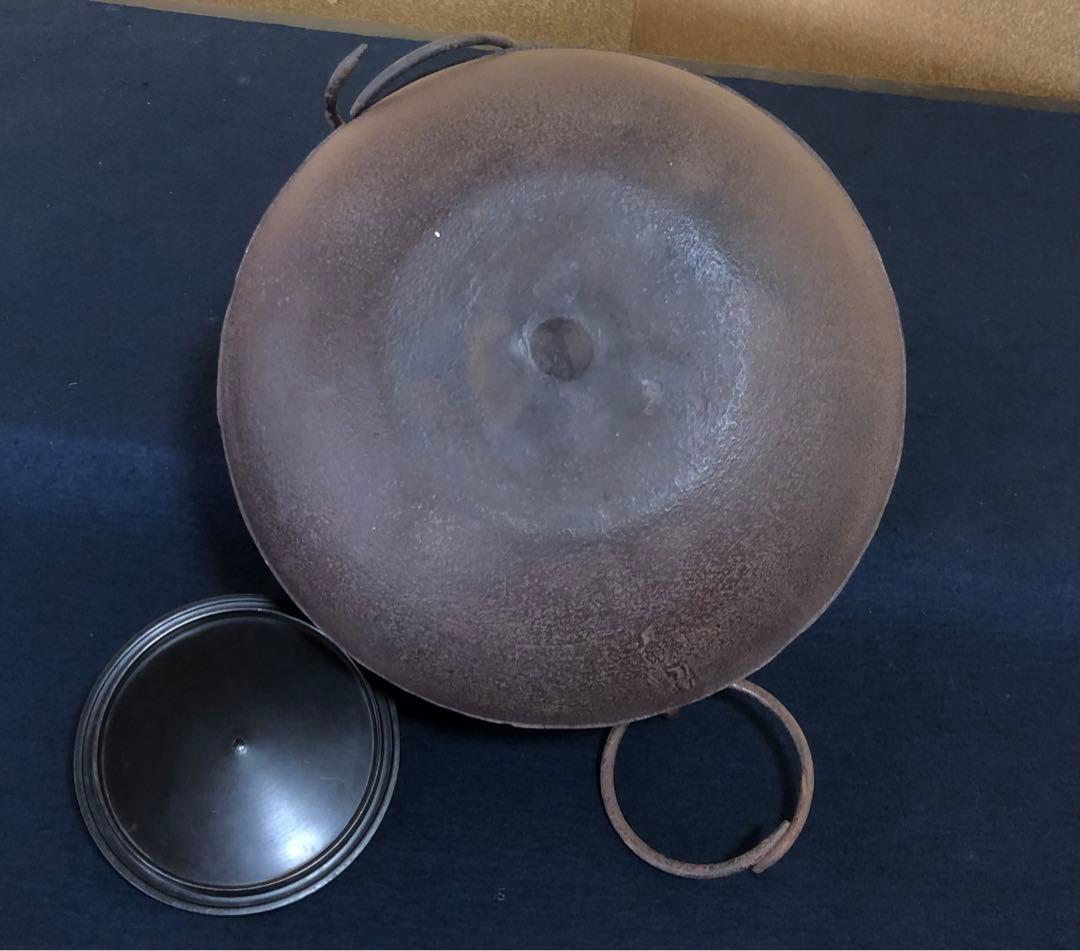 《R》茶道具 覆霰地紋 丸釜 釜師 佐藤浄清 鐶付 作歴 共箱 260128く2