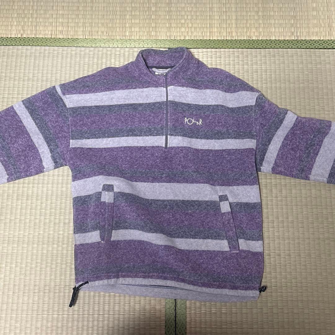 フリースジャケット 紫とグレー ストライプ