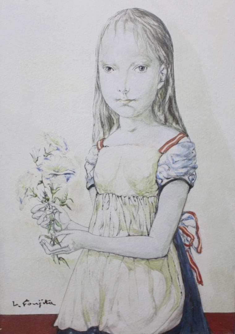 藤田嗣治 エスタンプリトグラフ「花を持つ少女」 3/75