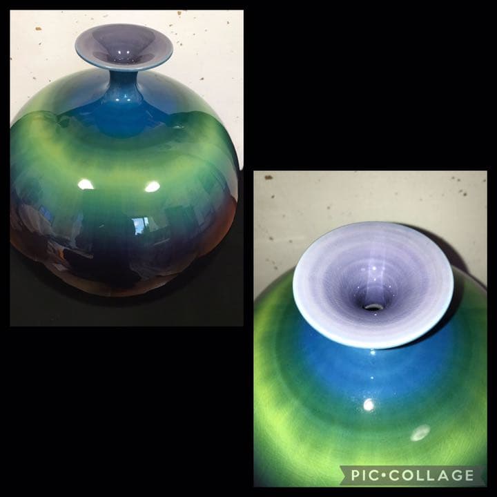 【特大】人間国宝 三代 徳田八十吉作 （正彦銘）碧明釉 壺 管理T71 共箱