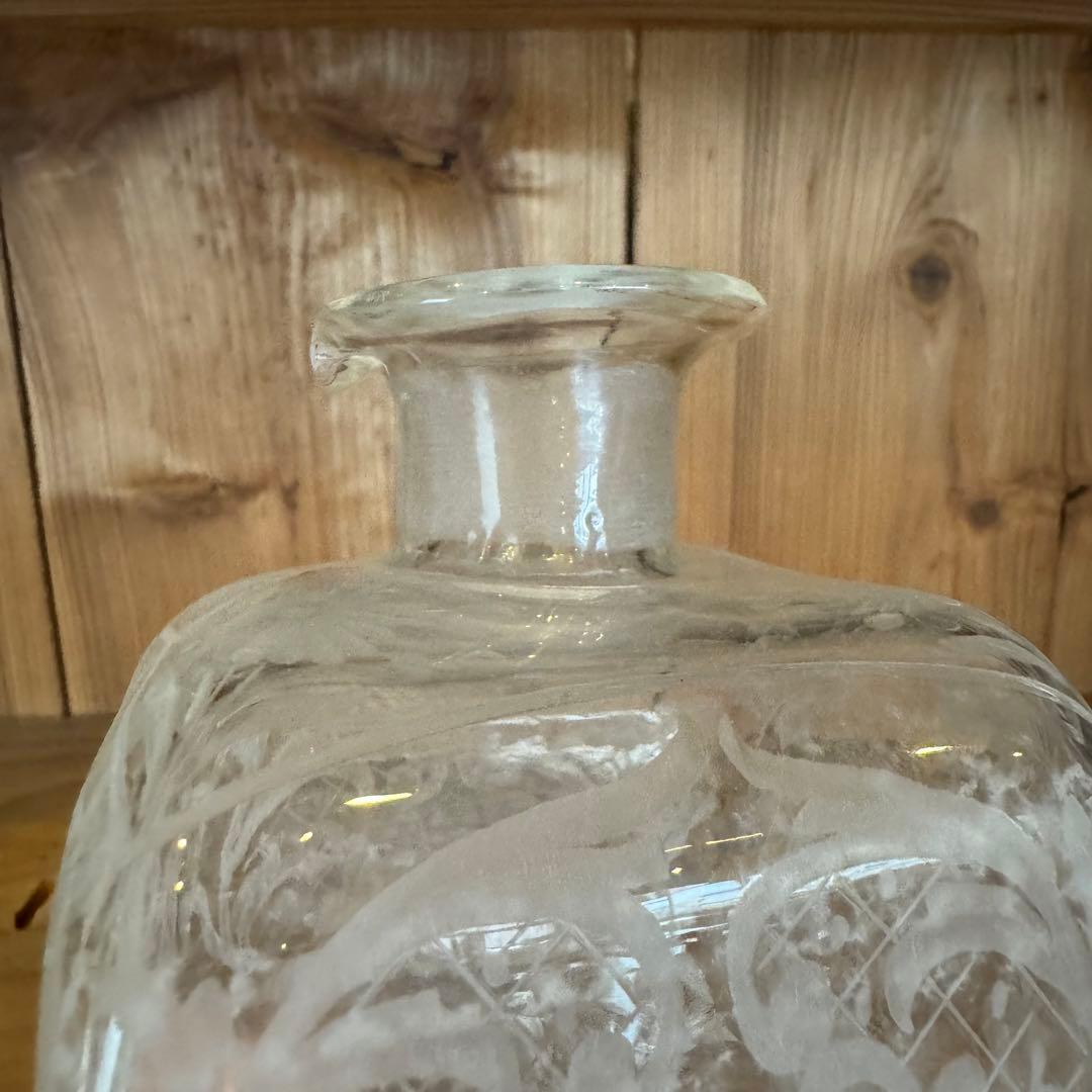 19世紀 フランス ガラス角瓶 硝子 グラビュール 民芸 アンティーク 古道具