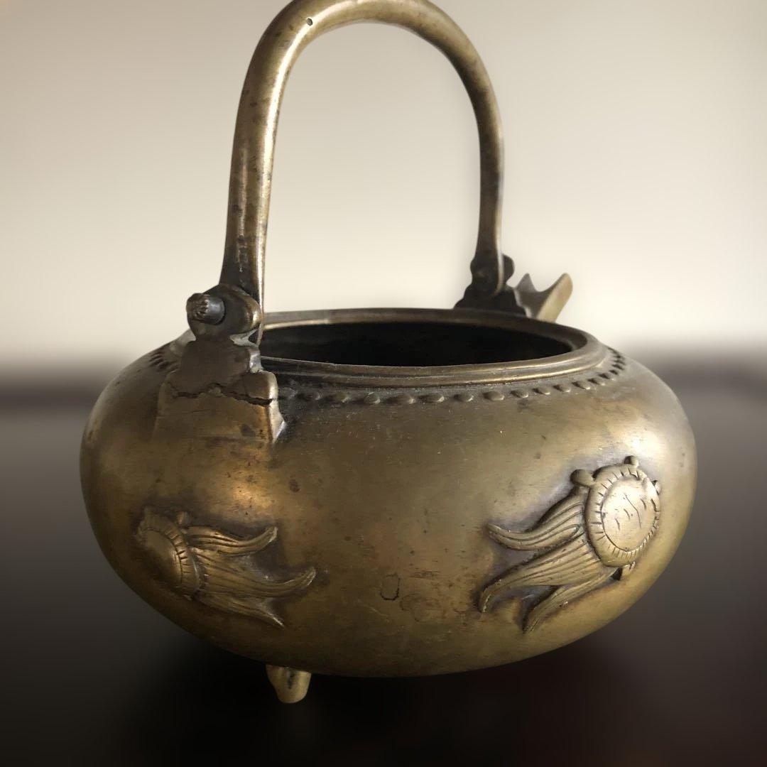 中国古玩 大明宣徳年製 蓋なし底抜け 古銅 急須 581g