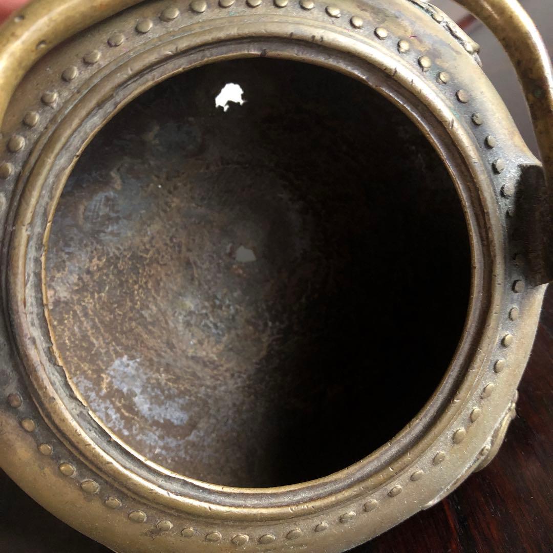 中国古玩 大明宣徳年製 蓋なし底抜け 古銅 急須 581g