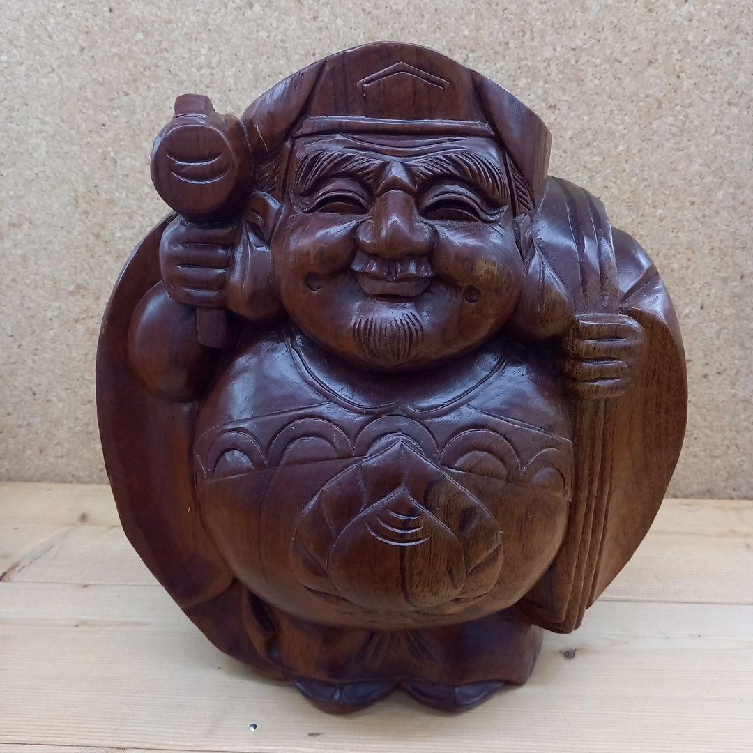 木製 福の神 彫刻　大黒　置物　縁起物　木彫り