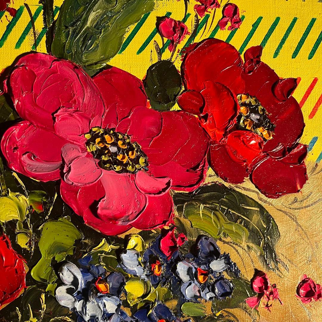 ★特大秀作★ 手書き油絵 花瓶の花 額付き 絵画 インテリア油彩画