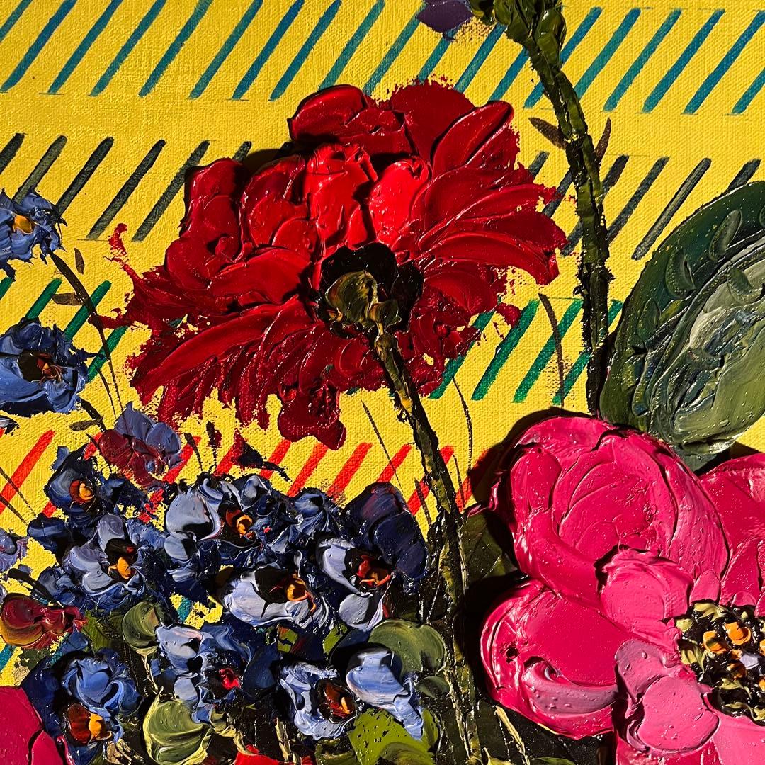 ★特大秀作★ 手書き油絵 花瓶の花 額付き 絵画 インテリア油彩画