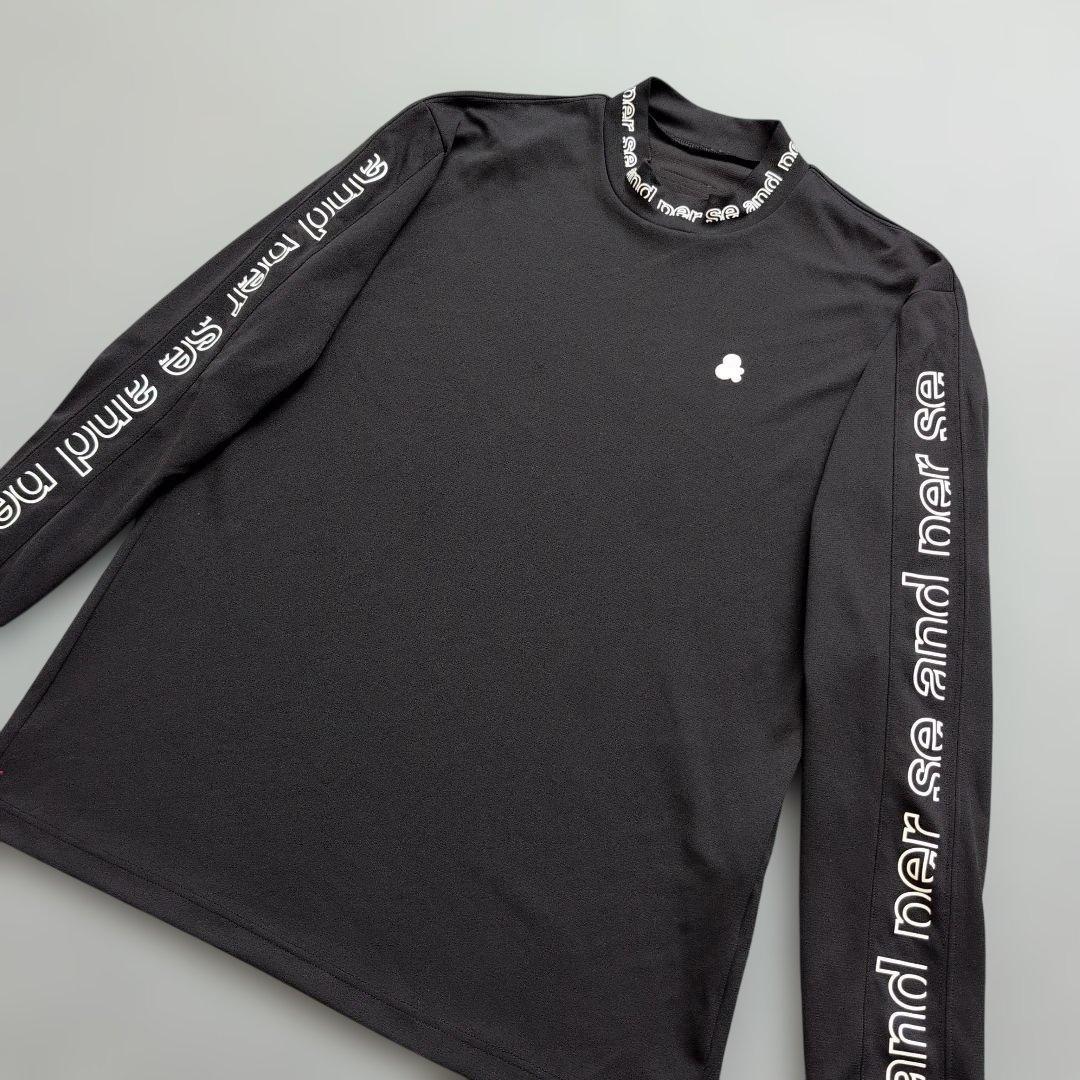 【極美品】アンパスィゴルフ　モックネックシャツ長袖　サイドライン　黒　L