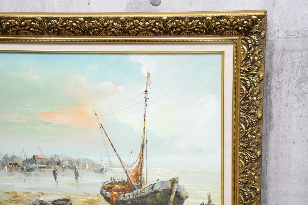 EDK47 作者不明 サイン有 F20号 油彩画 肉筆 額装 金縁 大作 風景画