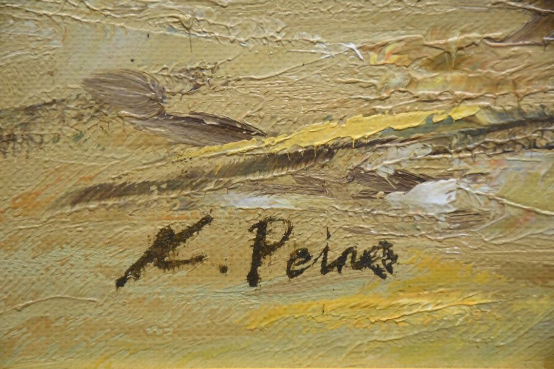 EDK47 作者不明 サイン有 F20号 油彩画 肉筆 額装 金縁 大作 風景画