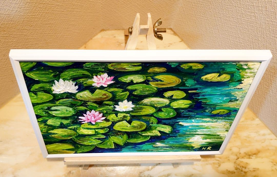 油絵 絵画【蓮の池】