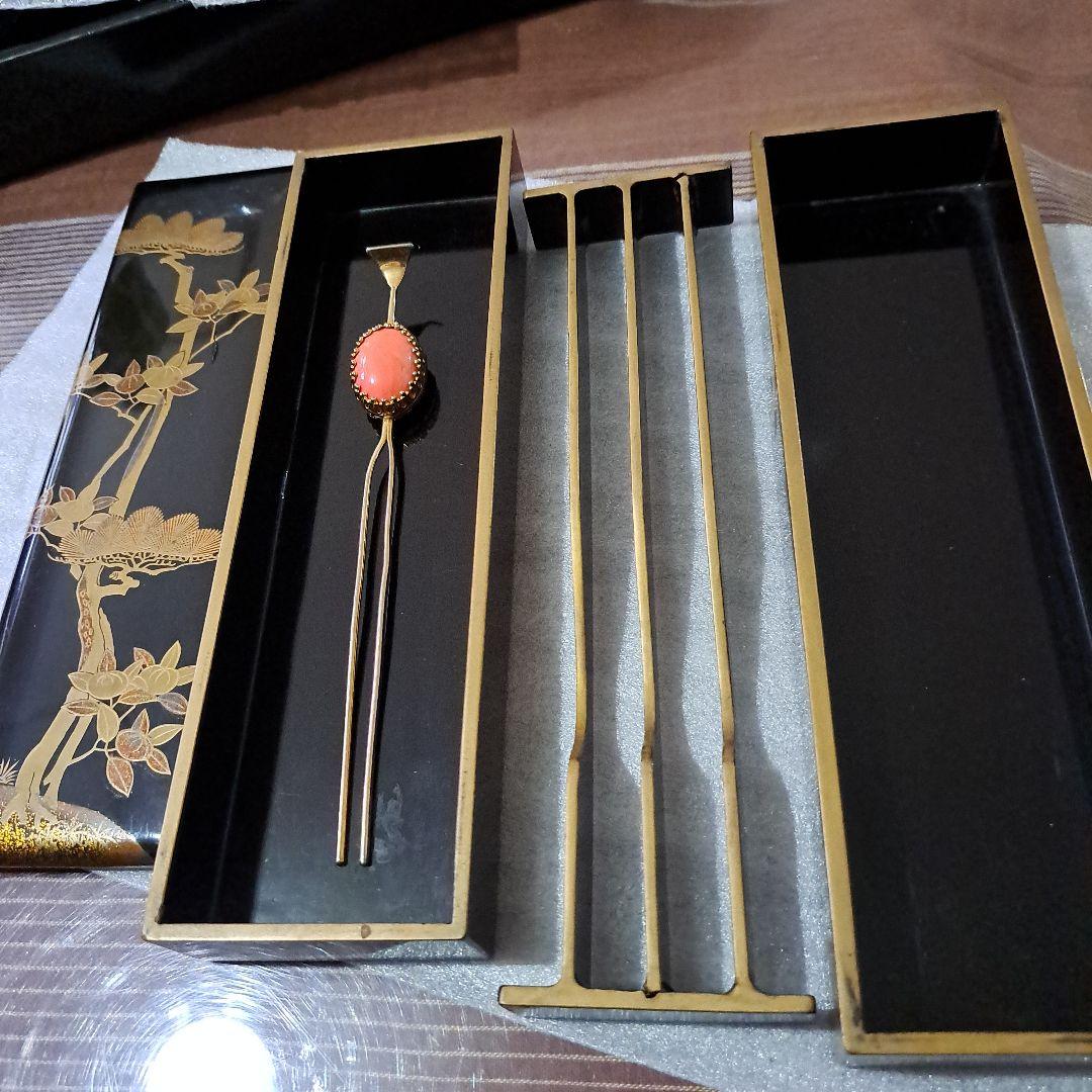 Jun  お値下げ中　　古美術　江戸中　装飾品箱　かんざし箱　極上金彩