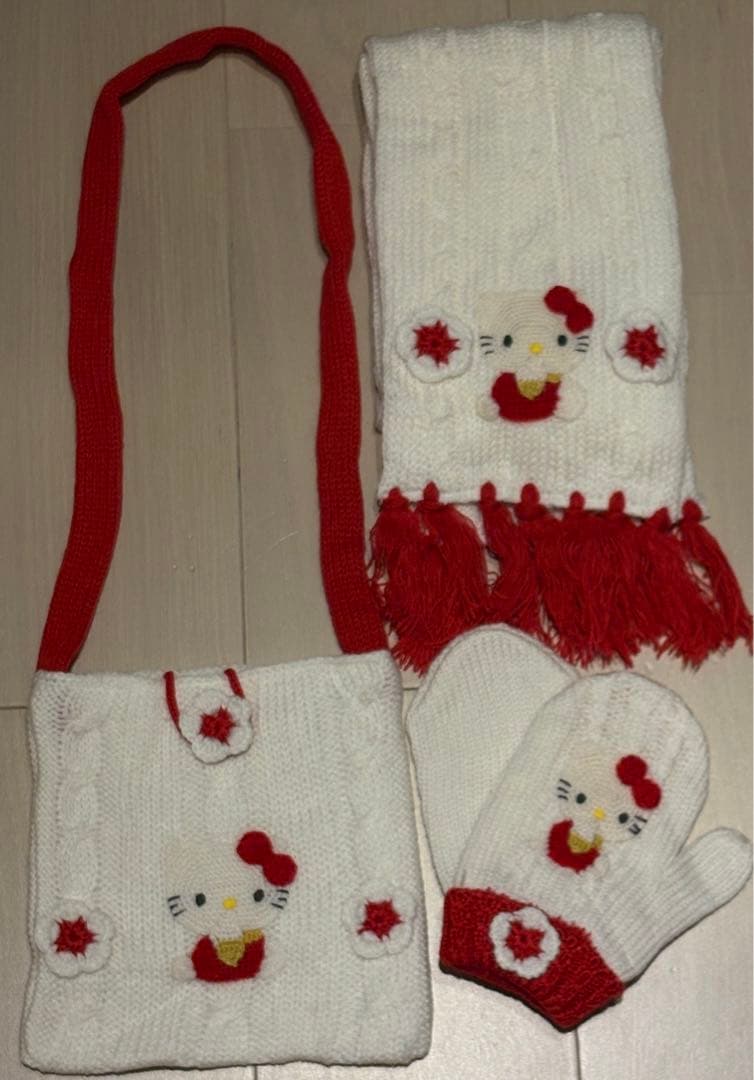 当時物 レトロ ハローキティ マフラー 手袋 ショルダーバッグ 3点セット 新品