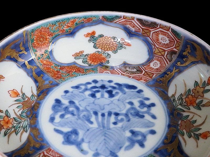 古伊万里　色絵　窓絵　菊に桔梗の図　膾皿　５客　C001AS-CWa