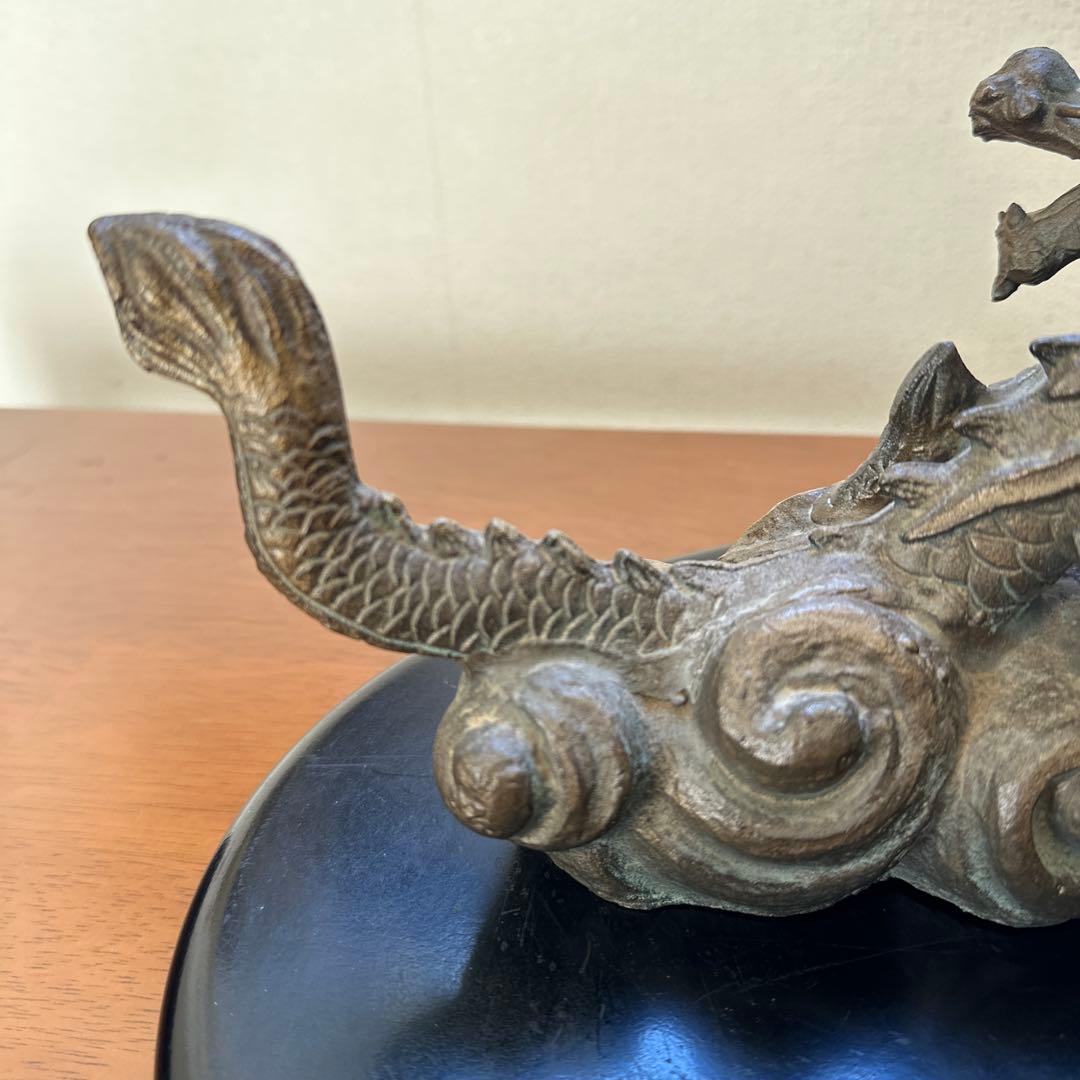 砂原放光 雲龍 鋳物 放光作 辰 龍 古美術 骨董 縁起物 置物 床間 伝統工芸