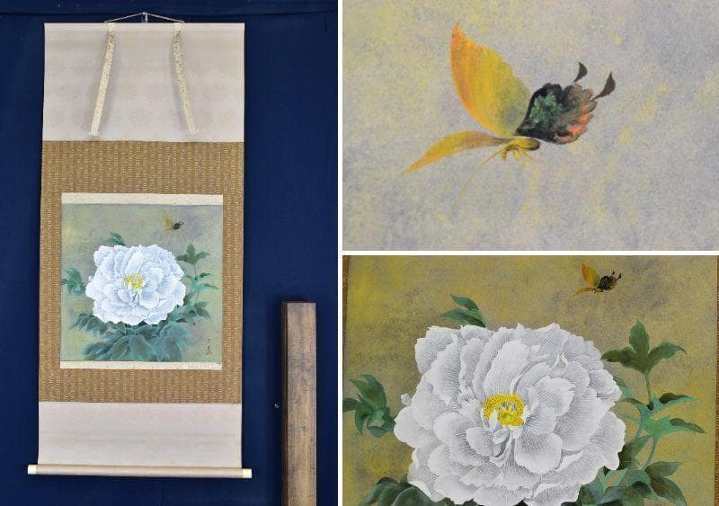 【真作】秀峯/牡丹図/掛軸☆宝船☆AB-72