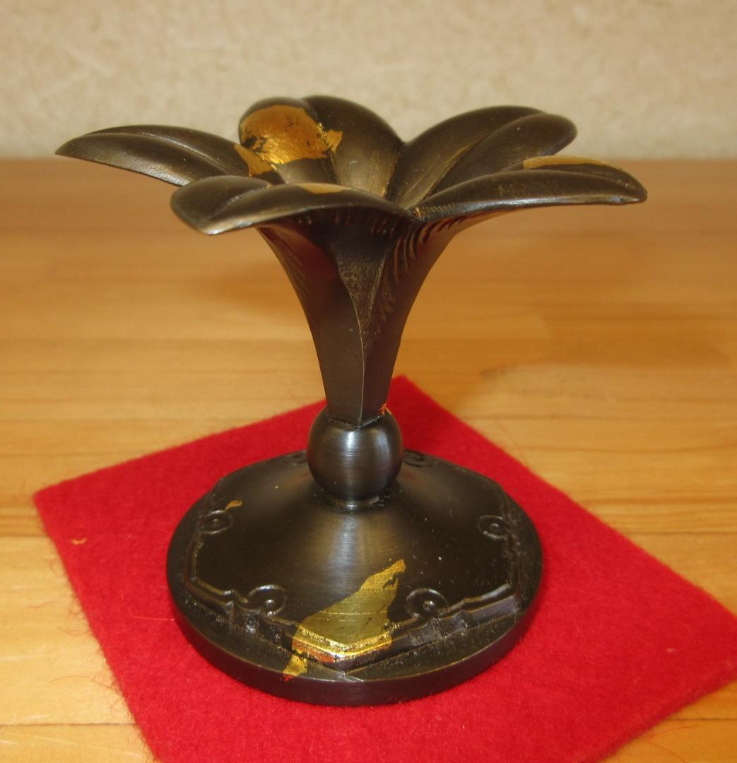 送料込【逢絢亭】茶道具 蓋置 唐銅 砂張 衝羽根の形 黒瀬宗康 共箱入り