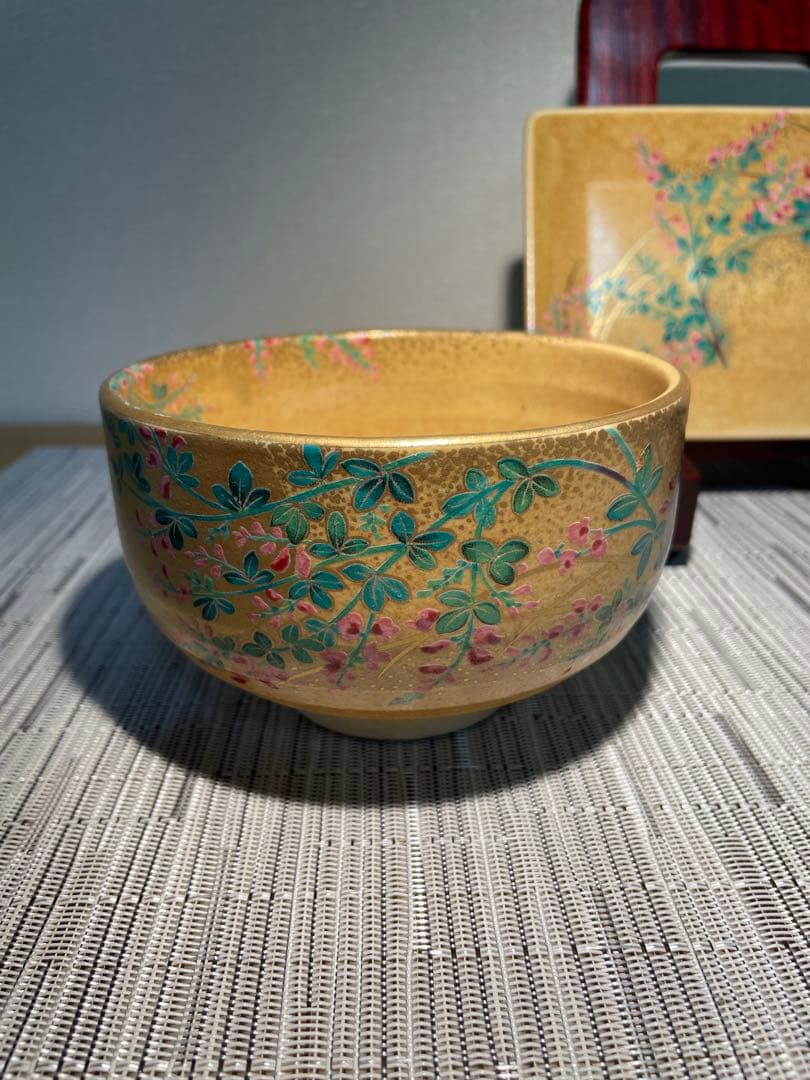 134桑野むつ子 京都 御所の花十二ヶ月【10月萩の花】抹茶椀・和陶皿 しおり付