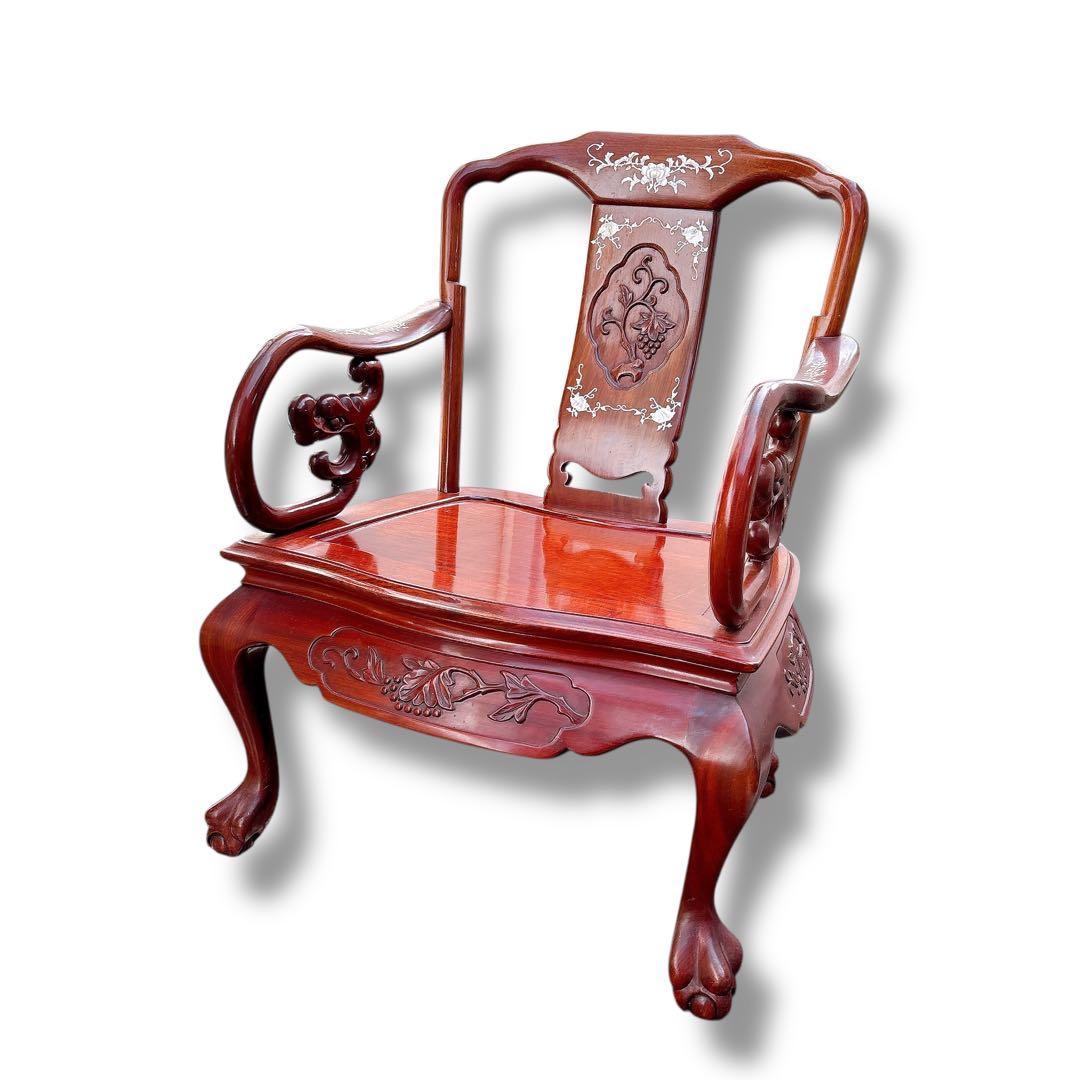 アンティーク 猫脚 彫刻 肘掛椅子 店舗什器 木製 チェア ブラウン 大型