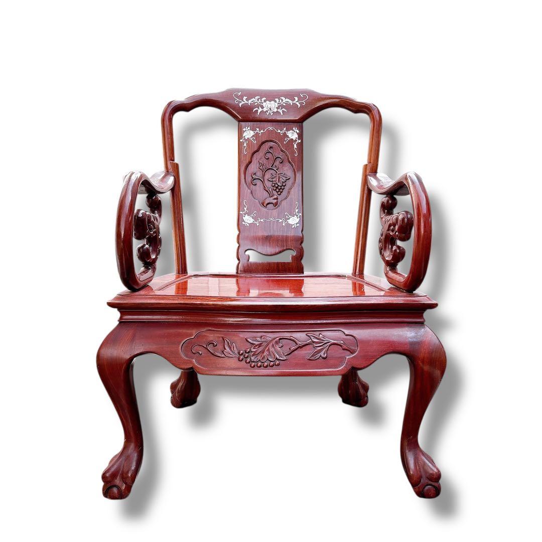 アンティーク 猫脚 彫刻 肘掛椅子 店舗什器 木製 チェア ブラウン 大型