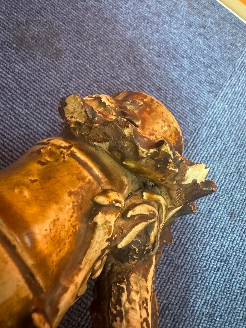 1814  激レア　初代唐津焼　龍型花瓶　花台付き　置物　時代物