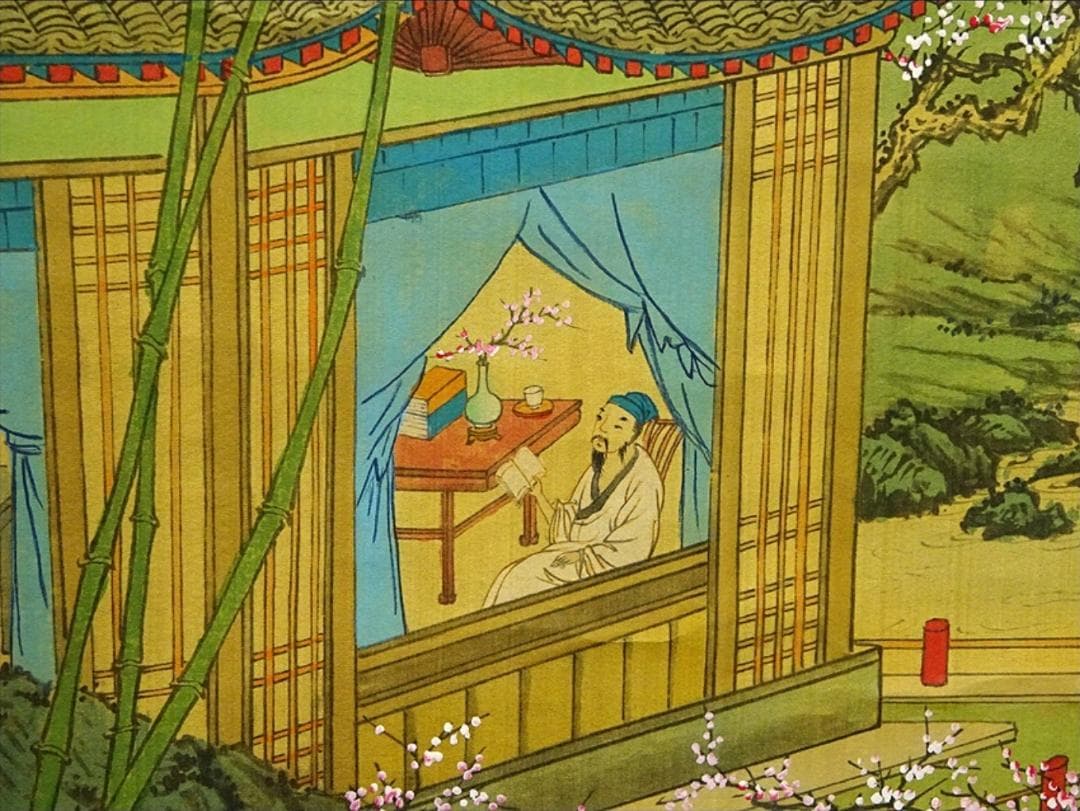 掛軸 王依渓『竹桃貴人の図』中国画 絹本 肉筆 共箱付 掛け軸 g030314