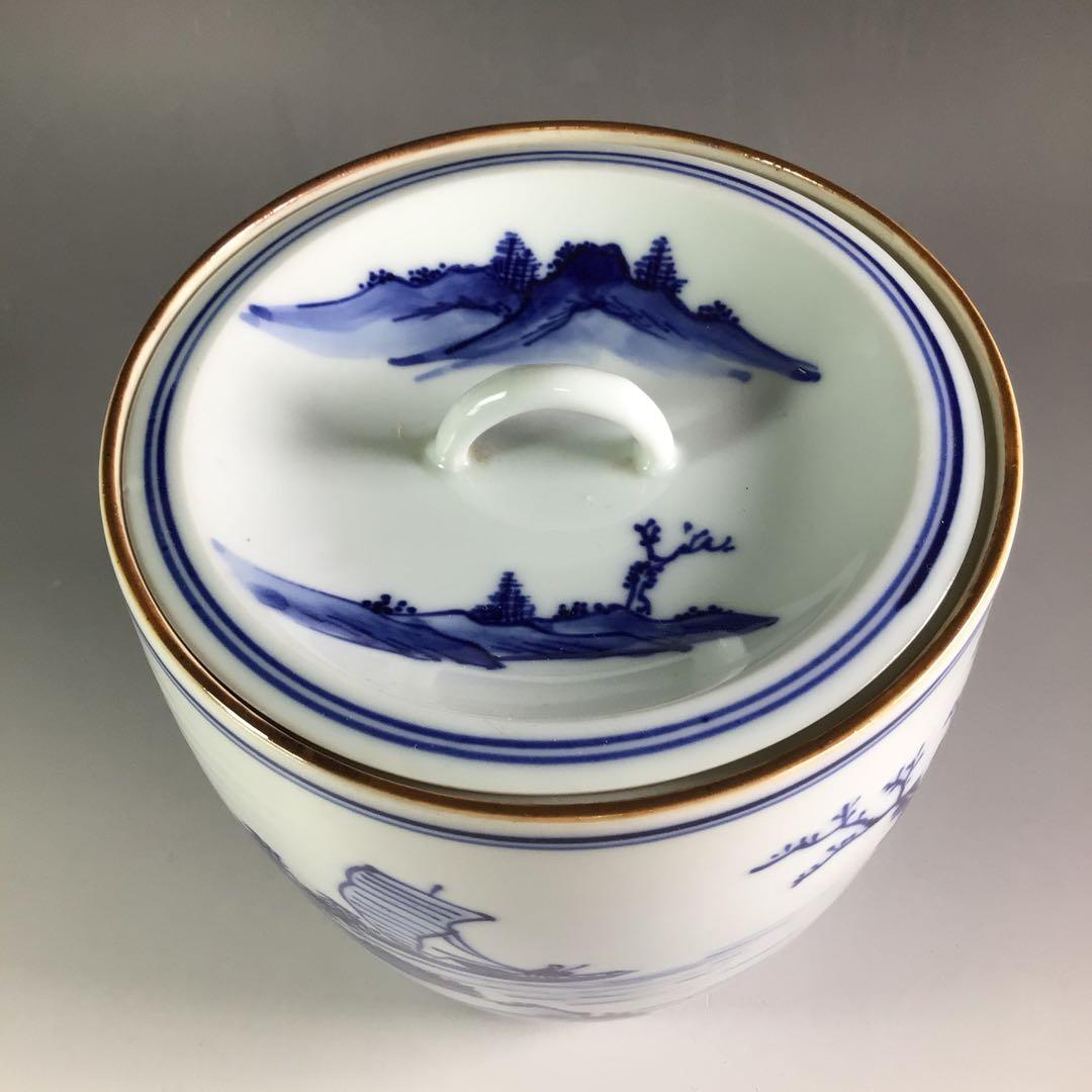 Ｒ５０６　水指　『平安　祥堂造』『染付山水風景文』『一重口水指』　木箱　茶道具