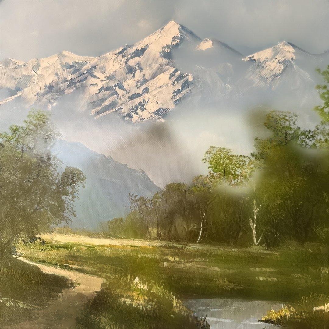 工藤昭重　真作　肉筆　油彩　キャンバス絵画　風景画　アルプス山脈　インテリア