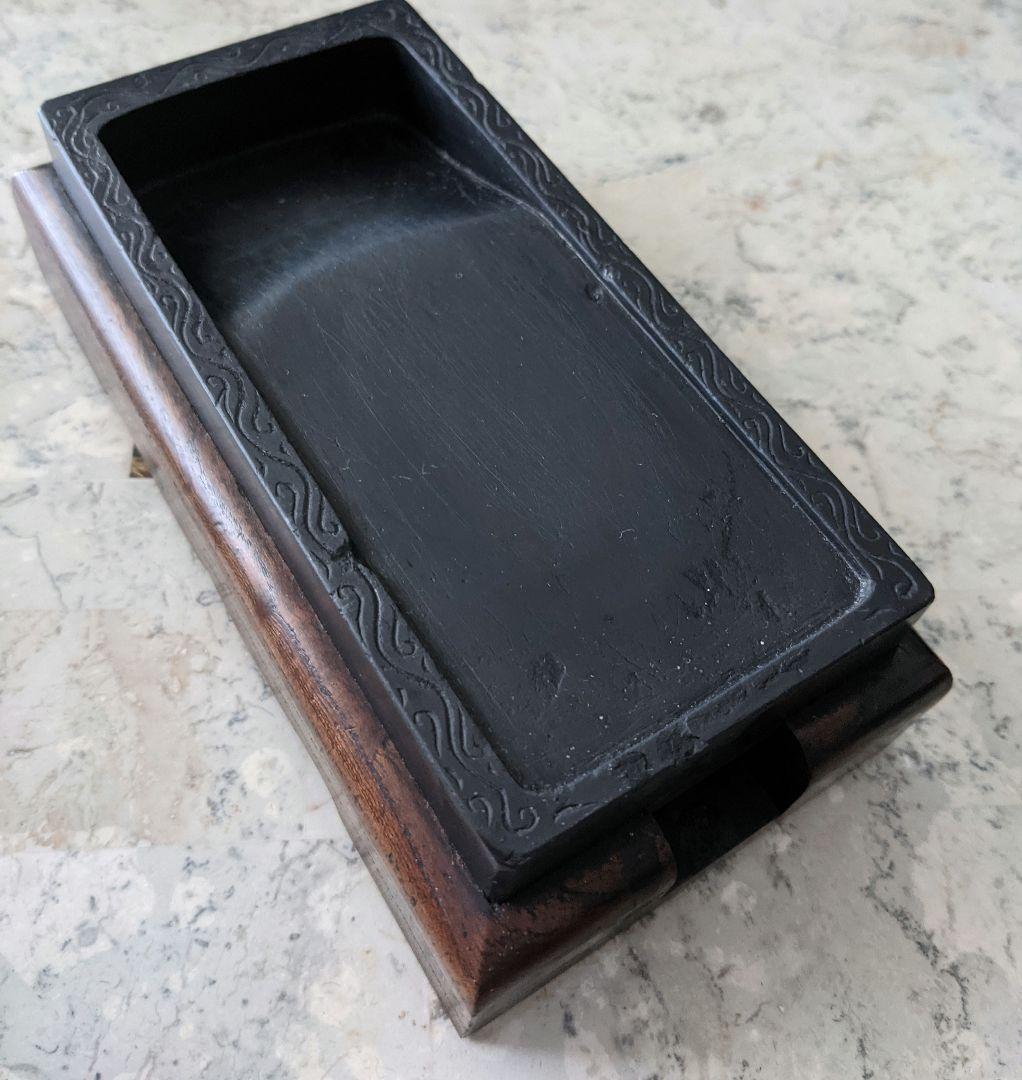 硯／書道／アンティーク台座付き硯