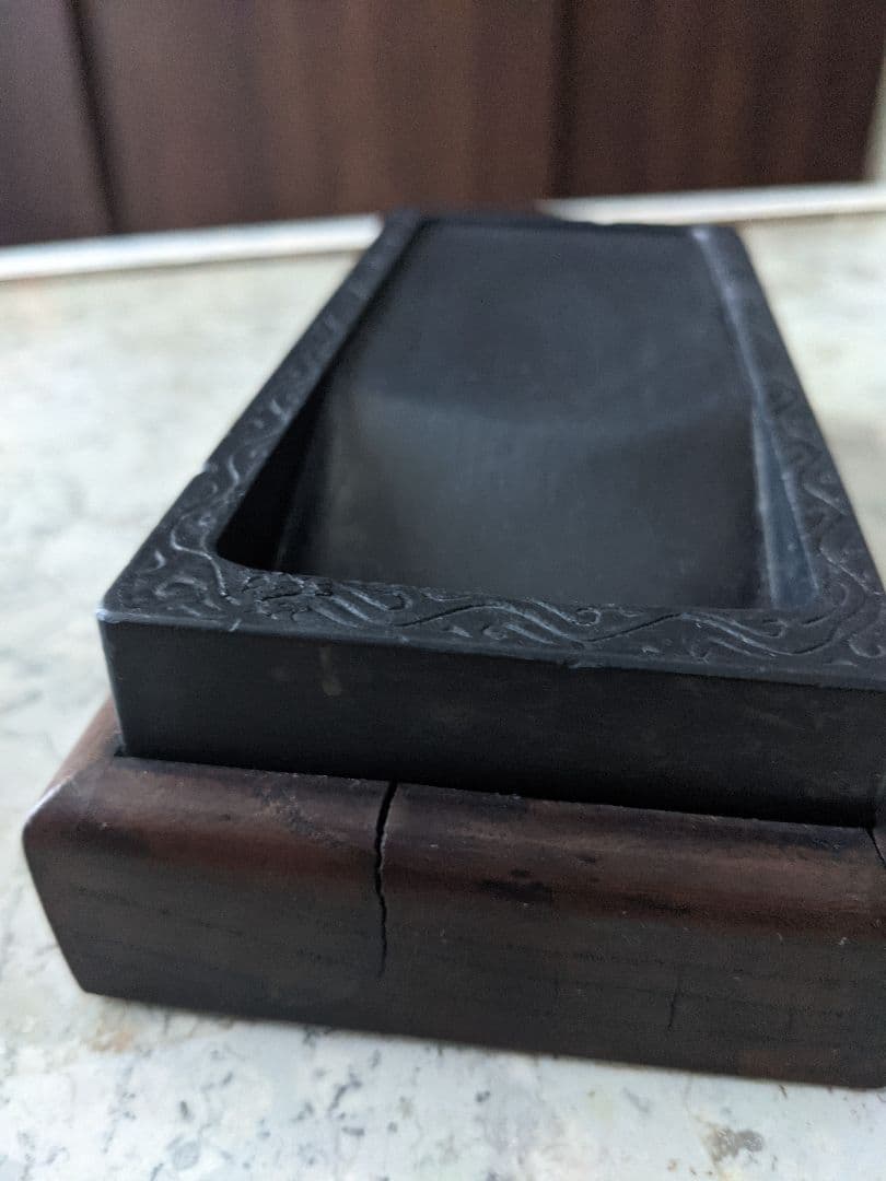 硯／書道／アンティーク台座付き硯