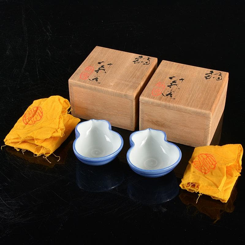 平安　三浦竹泉造　染付　瓢箪形　向付　共布共箱　2点まとめて　M　R5616