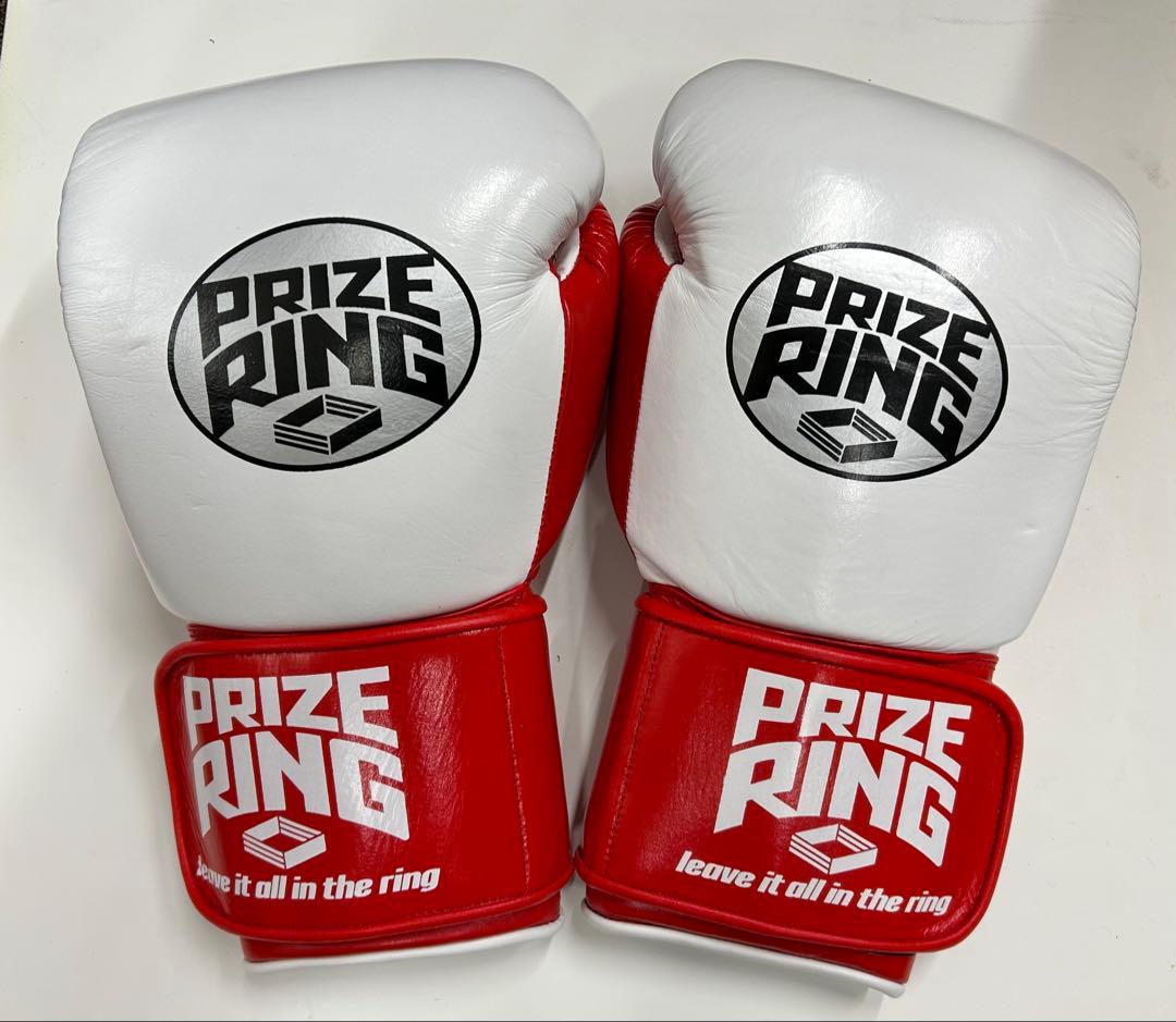 プライズリング　ボクシンググローブ　本革製 白/赤16oz