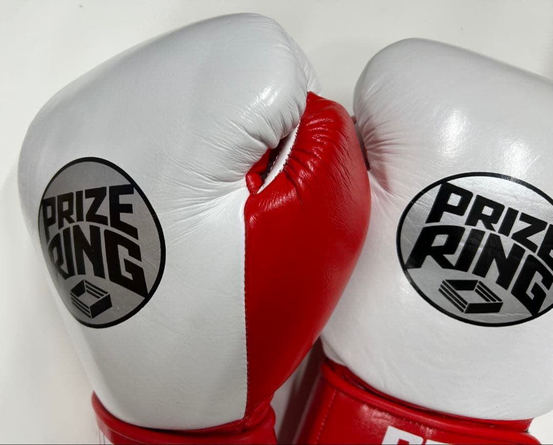 プライズリング　ボクシンググローブ　本革製 白/赤16oz