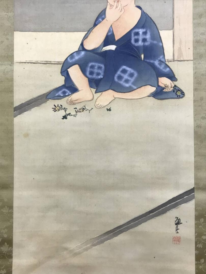 【真作】関田華亭/子供の図/人物図/掛軸☆宝船☆AD-554