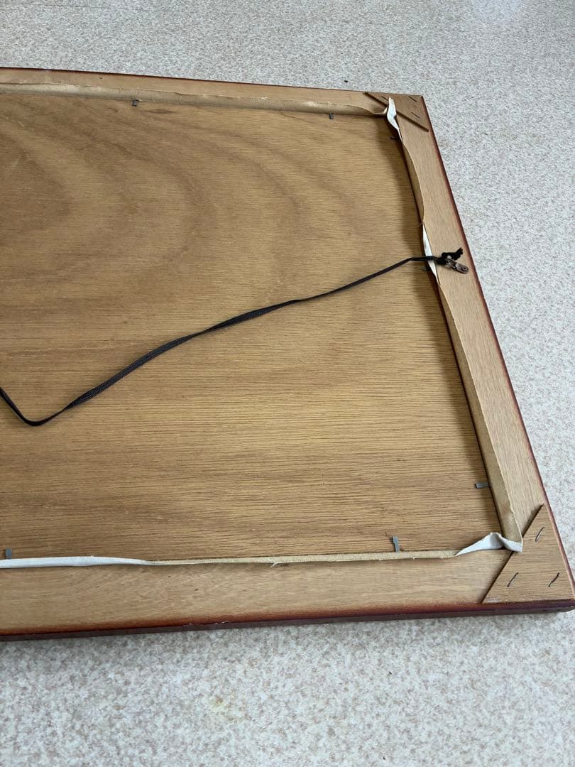 油絵 額装 帆船と港町の夕景 風景画 サインあり 大判