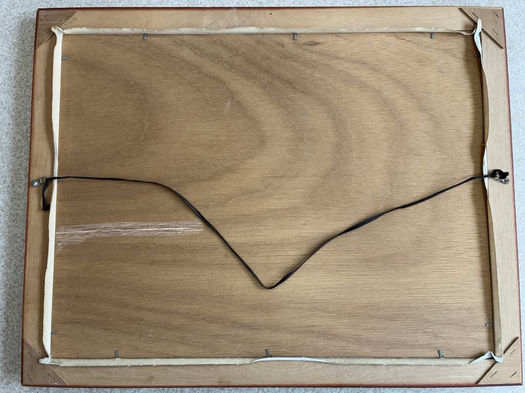 油絵 額装 帆船と港町の夕景 風景画 サインあり 大判