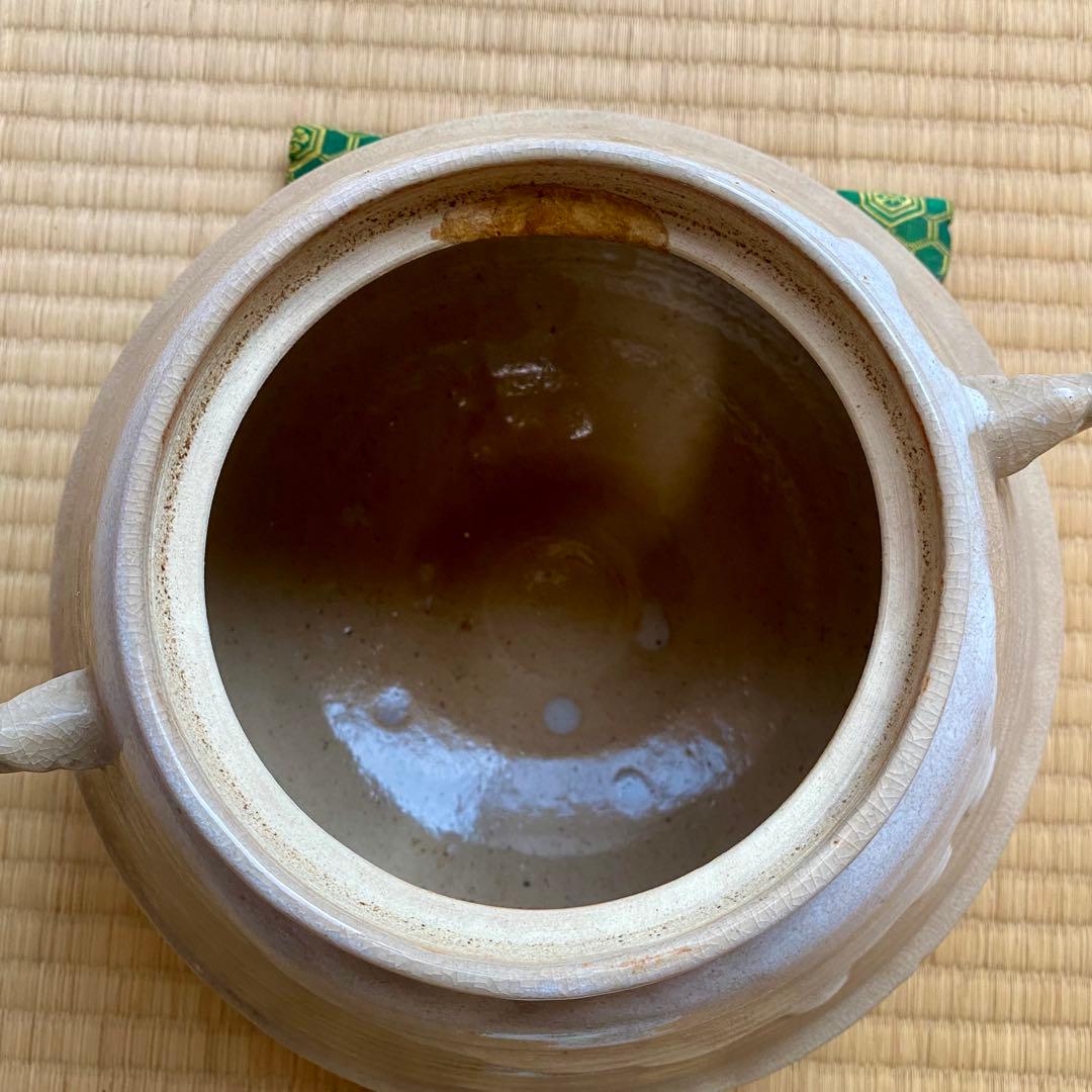 萩焼 白萩 耳付水指 茶道具 陶印あり 銘：松 貫入 梨地 水差し 骨董 共蓋付