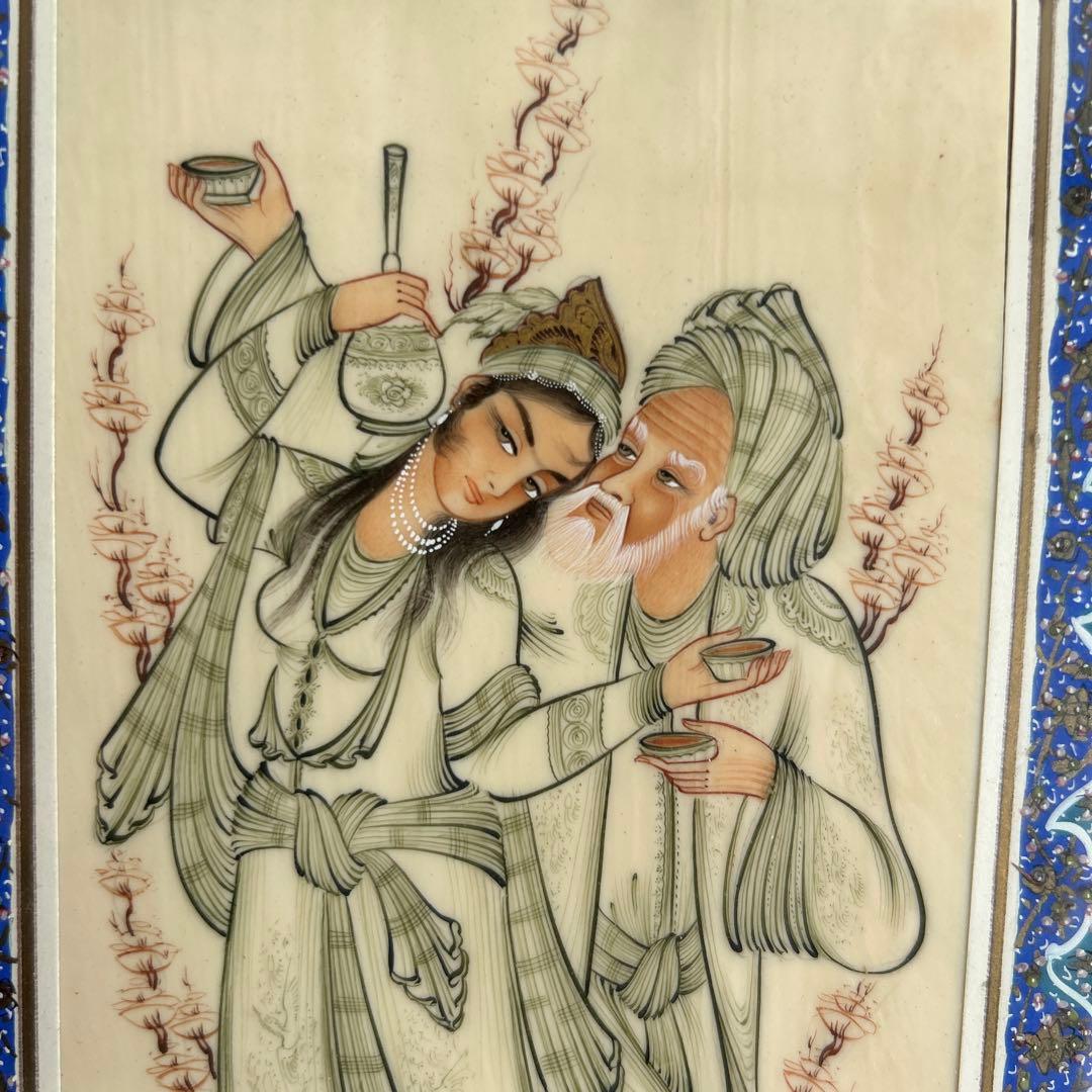 伝統的な老人と美女の人物像の絵画イラン製