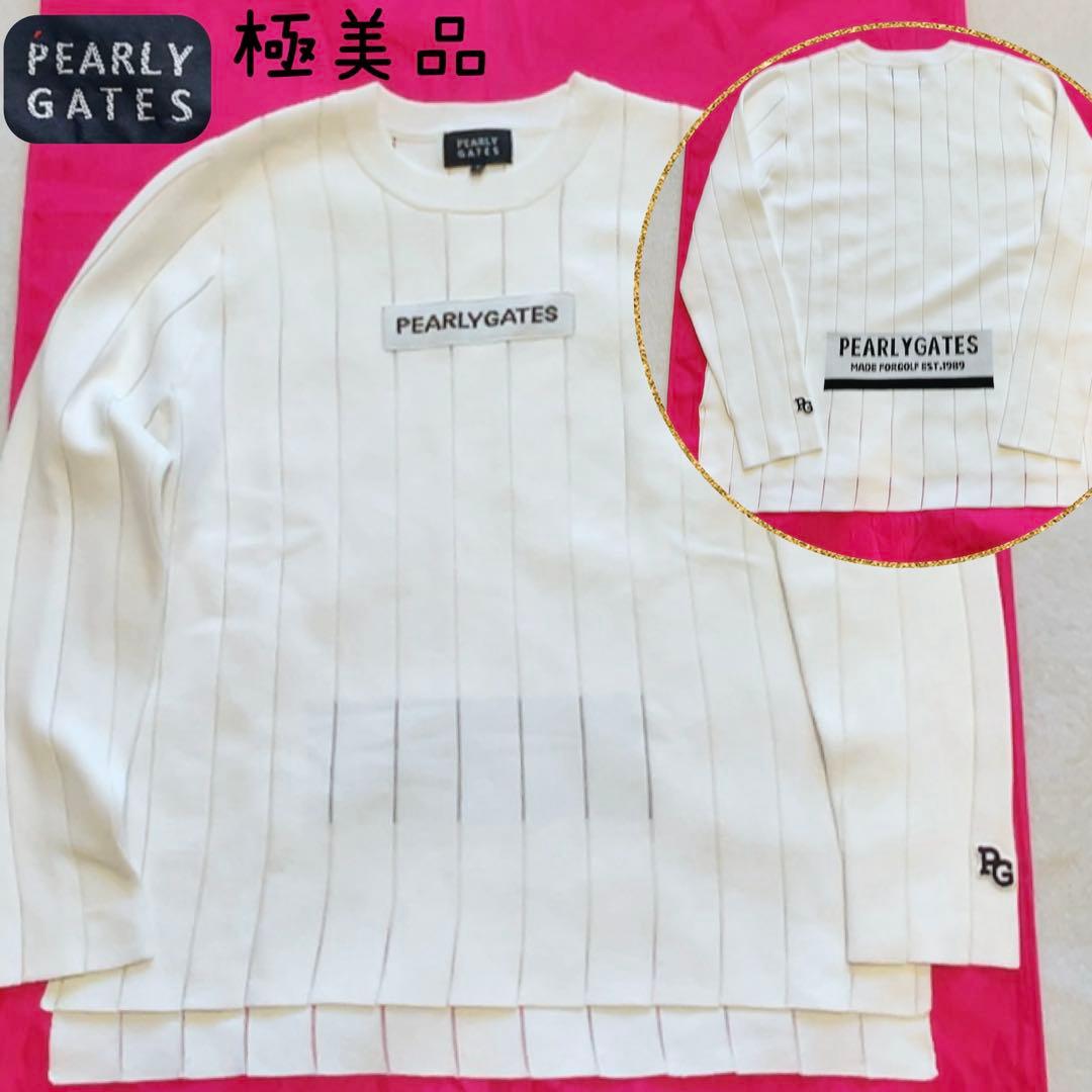 極美品　近年　パーリーゲイツ　ストライプ　ニット　セーター　白　麻
